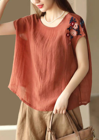 Damlinne O-hals Broderad Plus Size Sommarstil 4