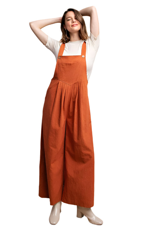 Damoverall med Fickor och Pintuck Detaljer i Rostfärg 0