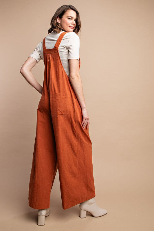 Damoverall med Fickor och Pintuck Detaljer i Rostfärg 3