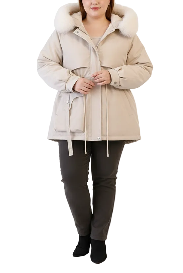 Damparkas med Justerbar Midja och Pälshuva 0