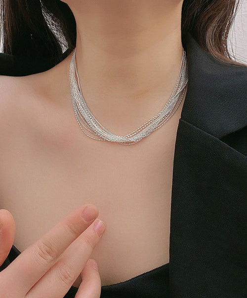 Dams Halsband Flerlagers Med Pärlor Silverpläterad Design 0