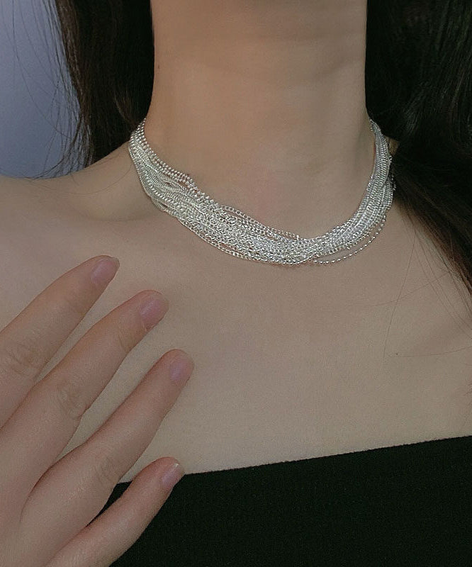 Dams Halsband Flerlagers Med Pärlor Silverpläterad Design 2