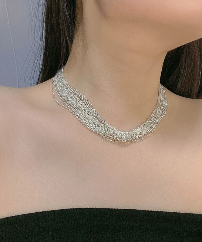 Dams Halsband Flerlagers Med Pärlor Silverpläterad Design 4