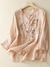 Dams Tun Linne Top Rund Hals Retro Design Vevd Bomull Linne 6