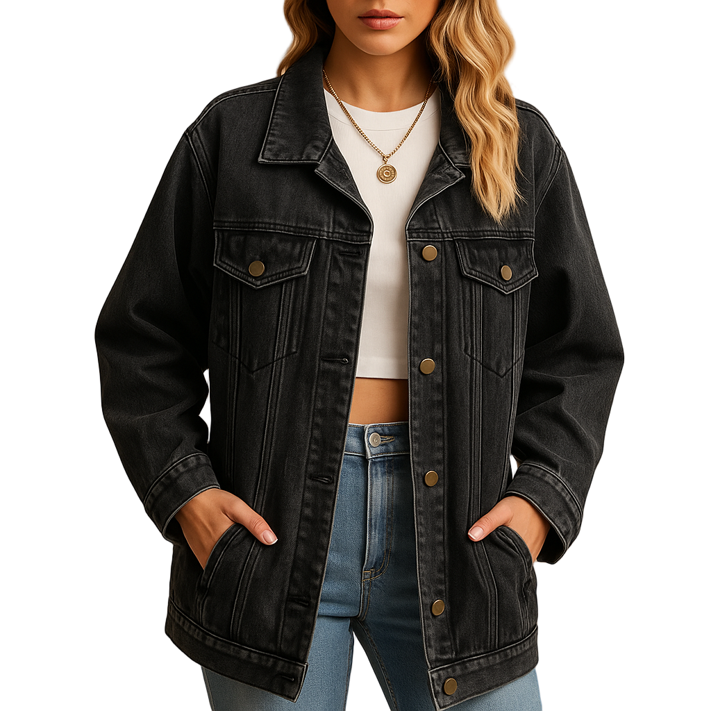 Dams Vinterjacka i Denim med Knapplåsning 0