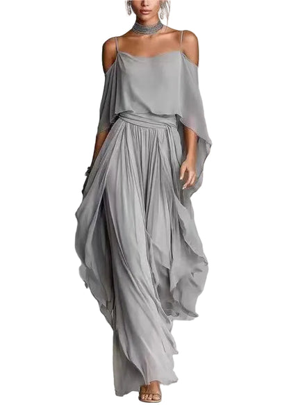 Damset Asymmetrisk Drapering Tvådelad Sommarstil 0