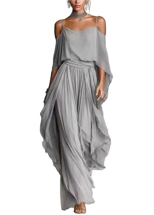 Damset Asymmetrisk Drapering Tvådelad Sommarstil 0