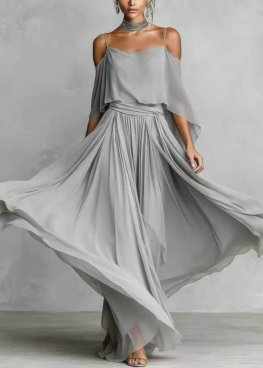 Damset Asymmetrisk Drapering Tvådelad Sommarstil 1
