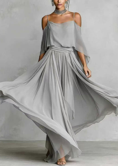 Damset Asymmetrisk Drapering Tvådelad Sommarstil 1