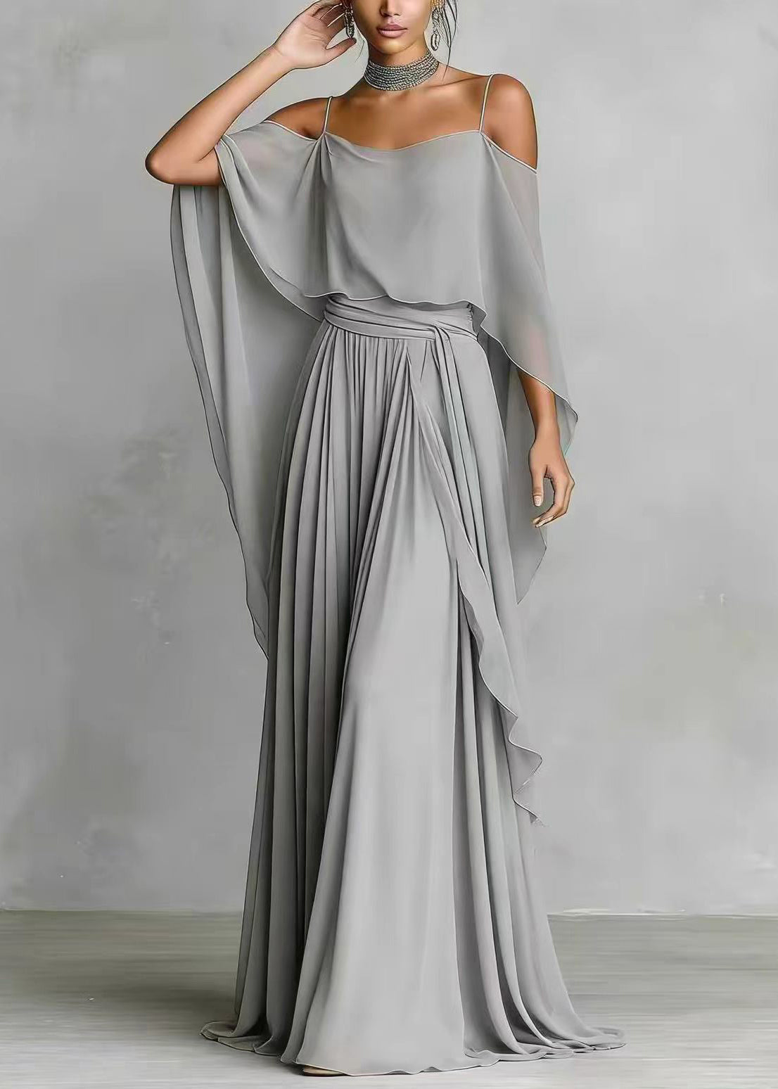 Damset Asymmetrisk Drapering Tvådelad Sommarstil 2