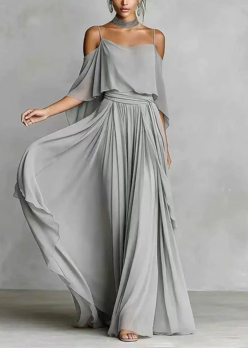 Damset Asymmetrisk Drapering Tvådelad Sommarstil 3
