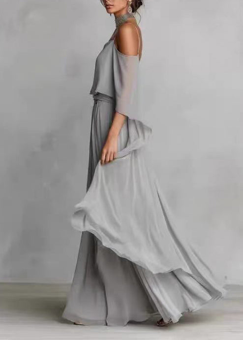 Damset Asymmetrisk Drapering Tvådelad Sommarstil 4