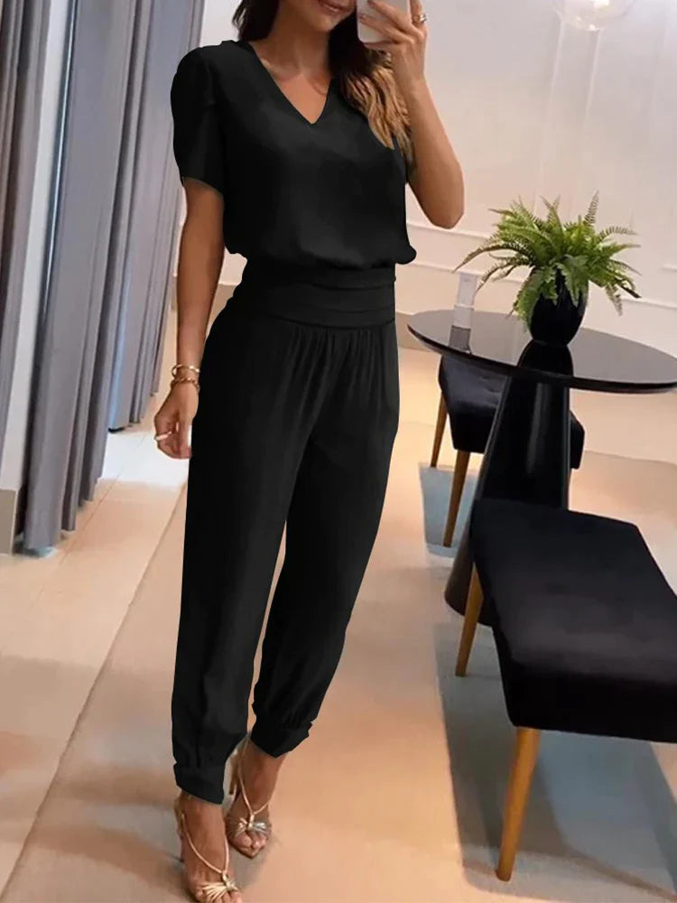 Damset Modern Stil med Matchande Topp och Byxor 1