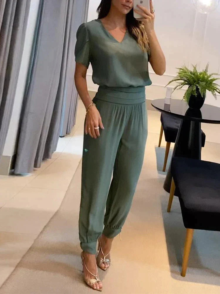 Damset Modern Stil med Matchande Topp och Byxor 2