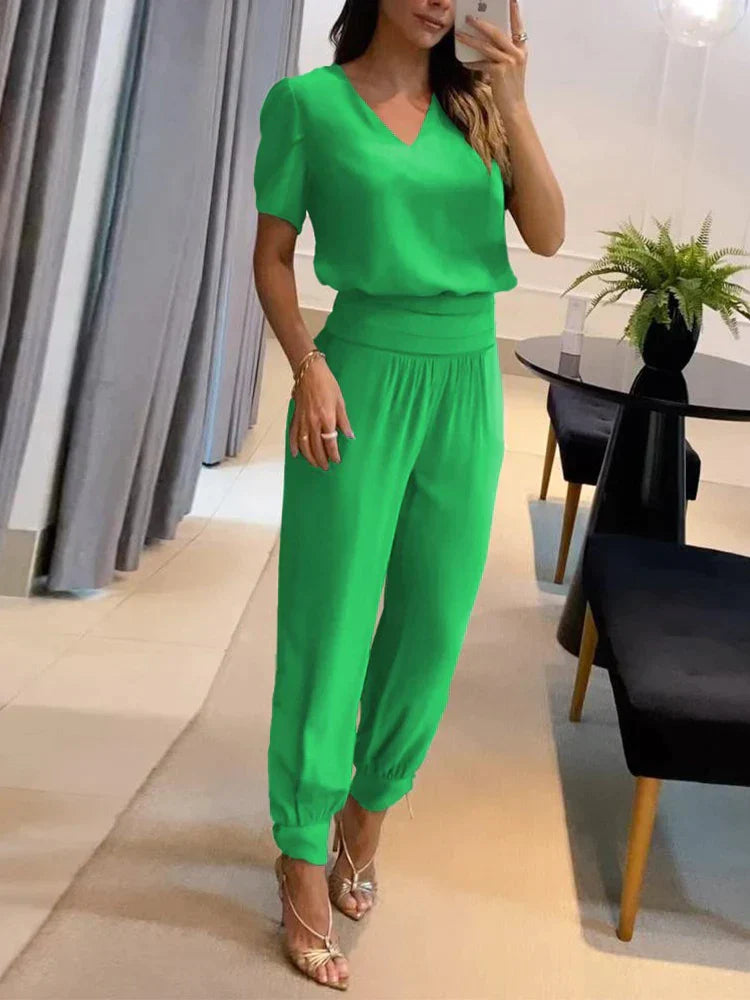 Damset Modern Stil med Matchande Topp och Byxor 4