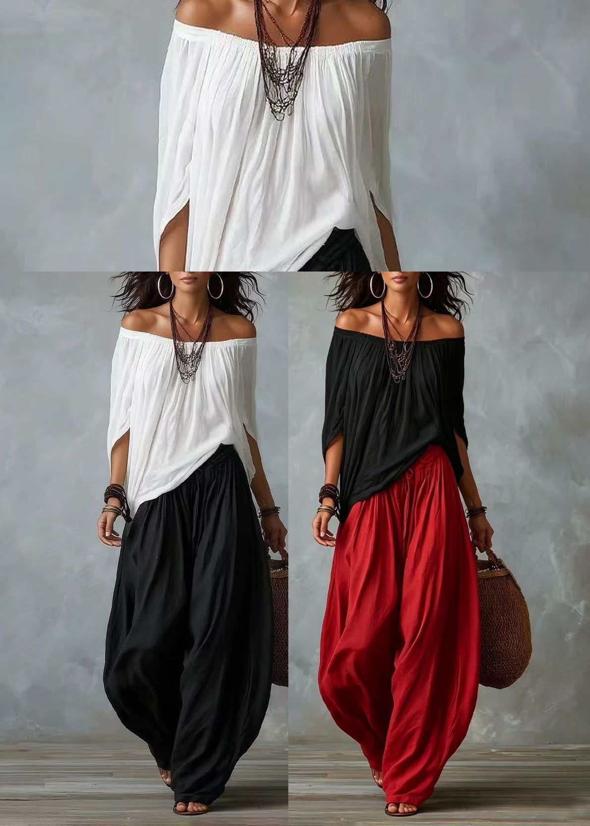 Damset Tvådelad Oversized Cold Shoulder med Batwing-ärm 4