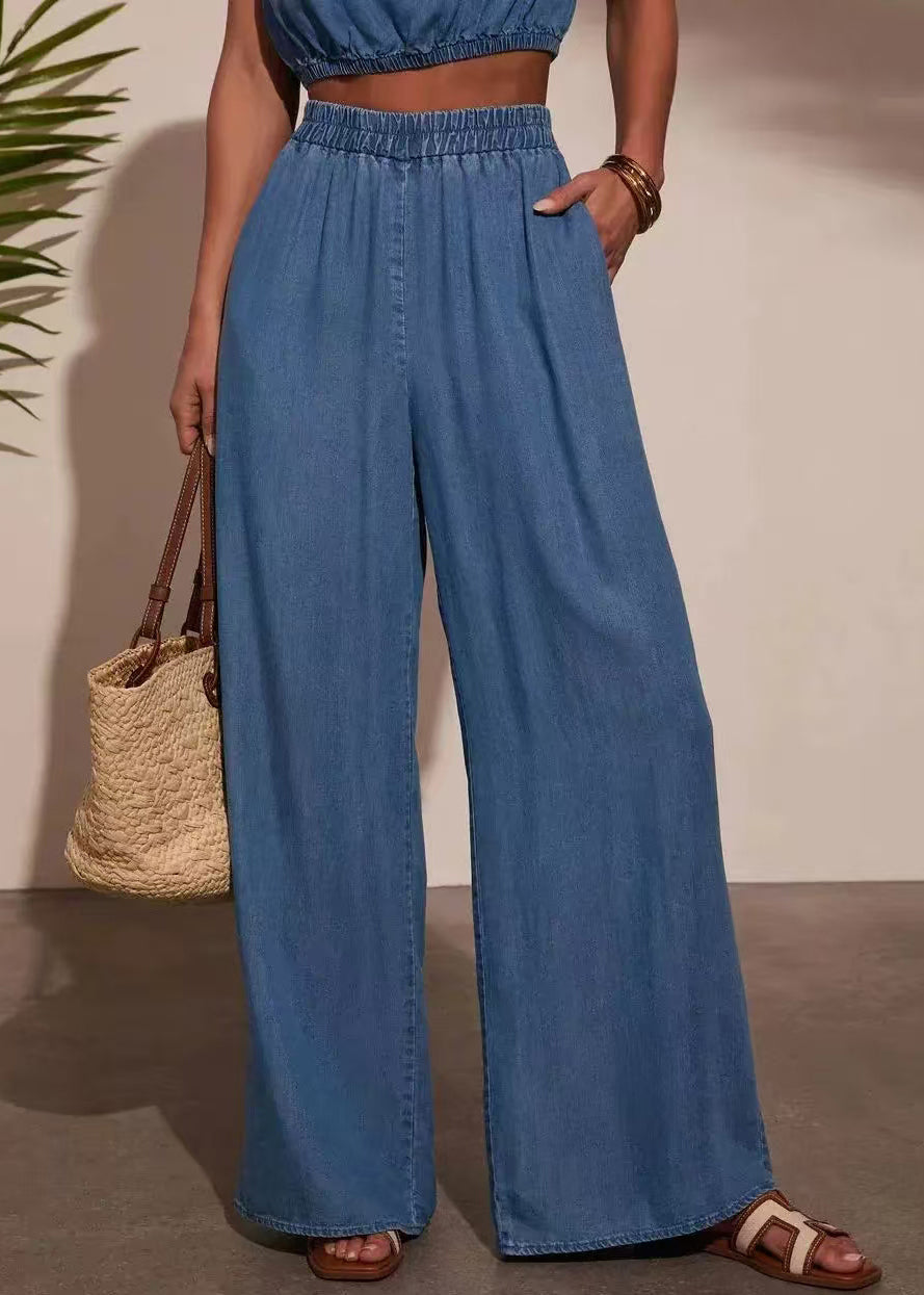 Damset Tvådelat Ärmlös O-hals Denim Casual 3