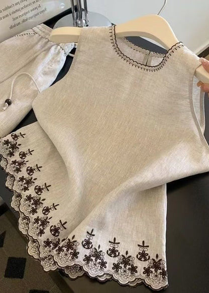 Damset med O-hals och broderi Casual Stil 0