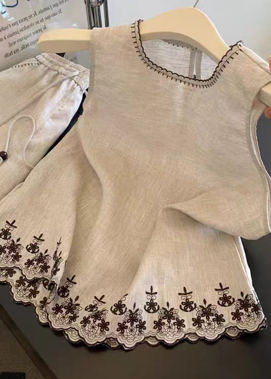 Damset med O-hals och broderi Casual Stil 1