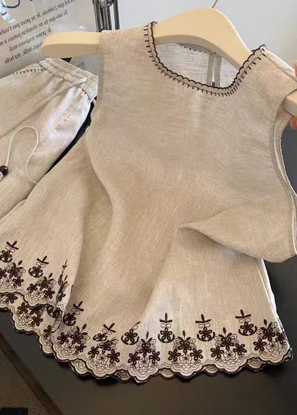 Damset med O-hals och broderi Casual Stil 1