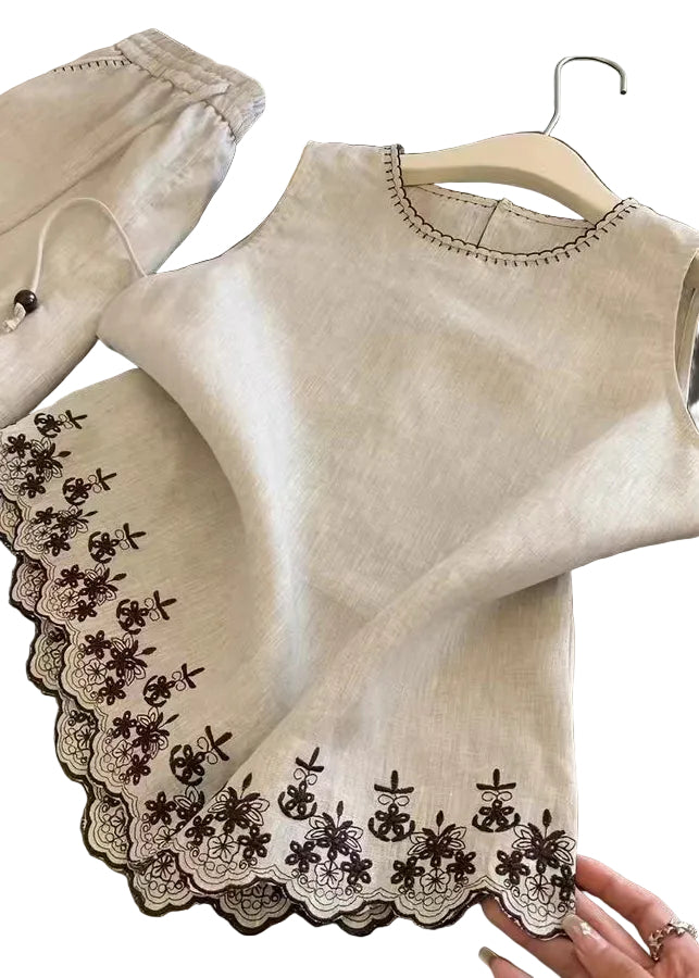 Damset med O-hals och broderi Casual Stil 2