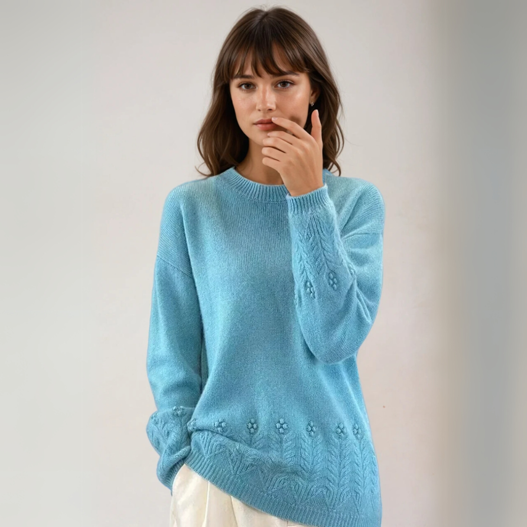 Damstickad Tröja med Blommönster i Skandinavisk Stil 2