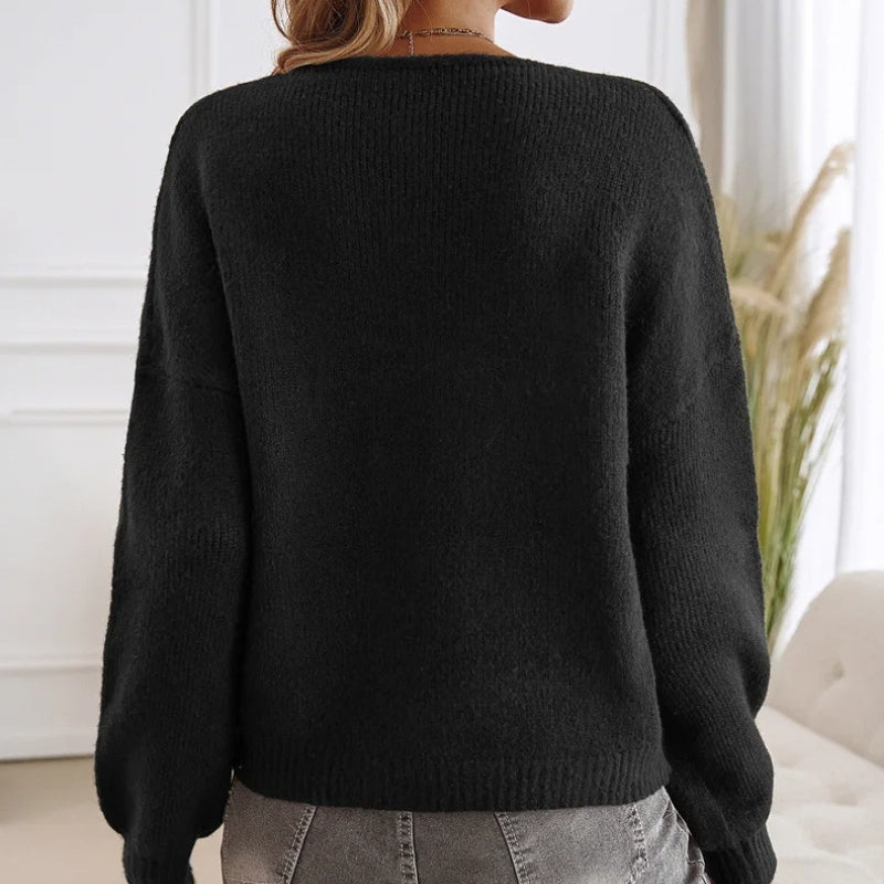 Damstickad Tröja med Snörning Boho-Inspirerad Avslappnad Passform Långärmad 6