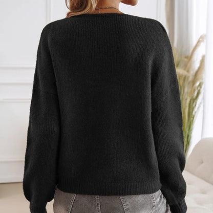 Damstickad Tröja med Snörning Boho-Inspirerad Avslappnad Passform Långärmad 6