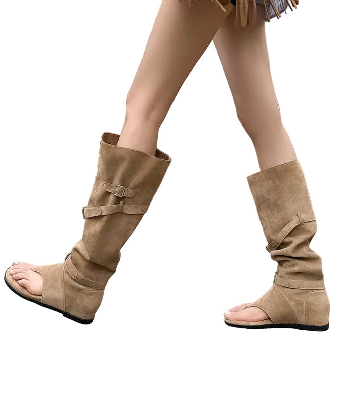 Damstövlar med kilklack och peep toe design 2
