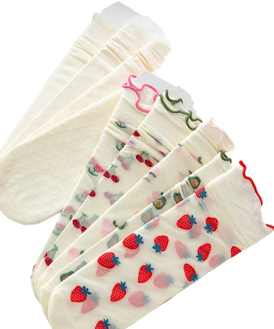 Damstrumpor Mid Calf Japansk Stil Med Spetsdetaljer 2
