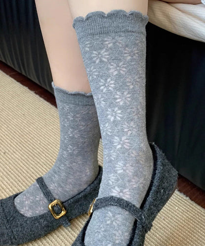 Damstrumpor Mid Calf Med Volang och Jacquardmönster 1