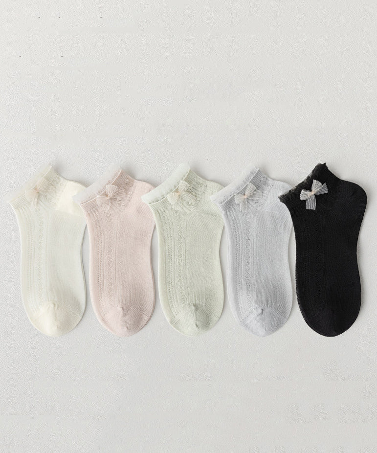 Damstrumpor Mid Calf Mesh med Spets och Rosett 4