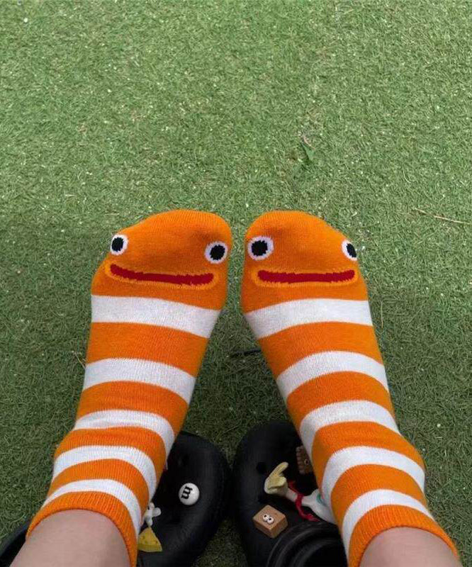 Damstrumpor Mid Calf Randig Tecknad Design 4