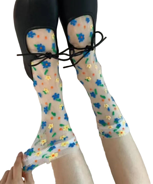 Damstrumpor Mid Calf med Transparent Mesh och Unika Målningar 0