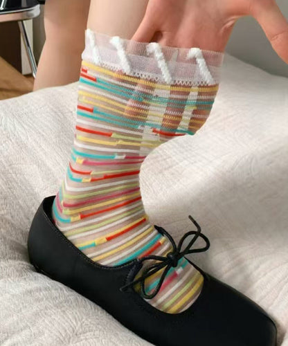 Damstrumpor Mid Calf med Transparent Mesh och Unika Målningar 1