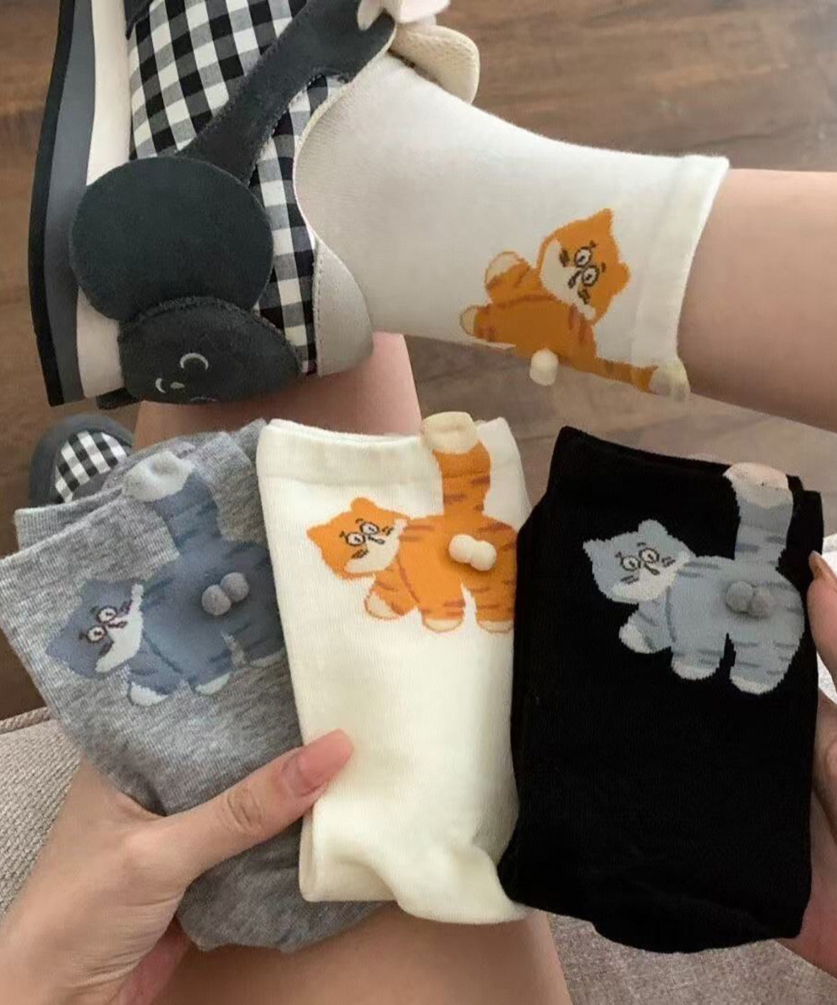 Damstrumpor Midjeförsedda med Japansk Kattdesign 1