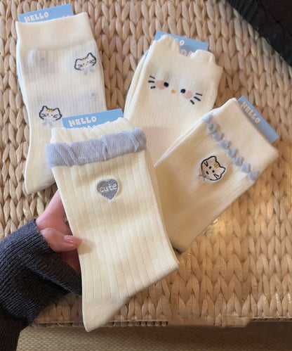 Damstrumpor med japanskt kattmotiv jacquardstil 1