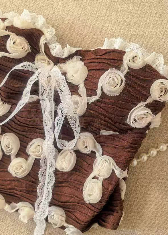 Damtop Axelbandslös Blommönster Spetsdetaljer 4