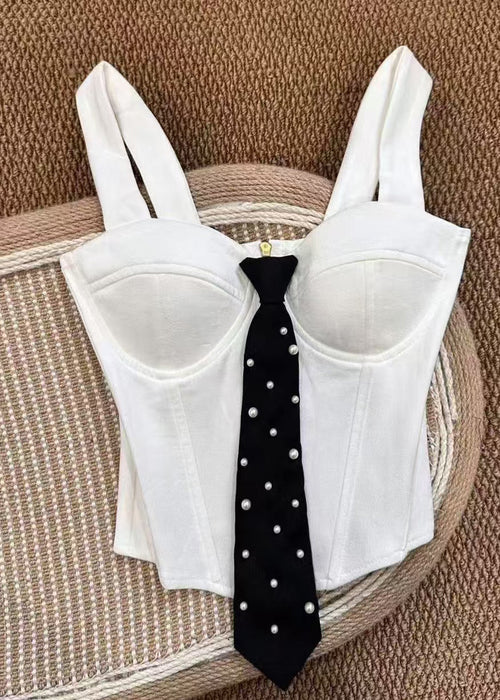Damtop Bustier med Pärldetalj och Knut i Nacken 0