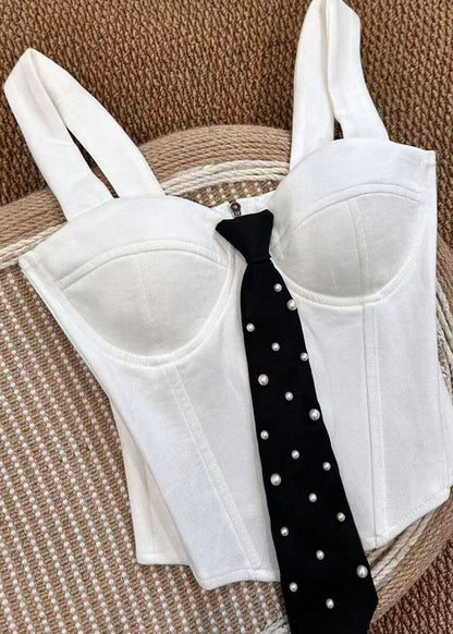 Damtop Bustier med Pärldetalj och Knut i Nacken 1