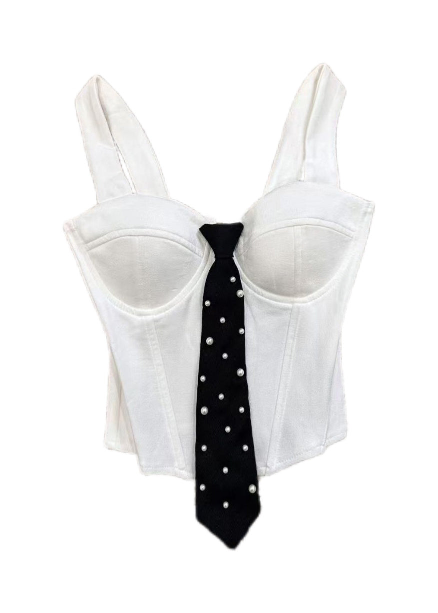 Damtop Bustier med Pärldetalj och Knut i Nacken 4
