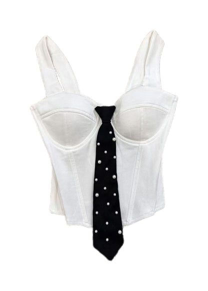 Damtop Bustier med Pärldetalj och Knut i Nacken 4