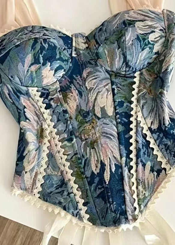 Damtop Med Snörning Jacquard Spets Patchwork Sommarstil 2