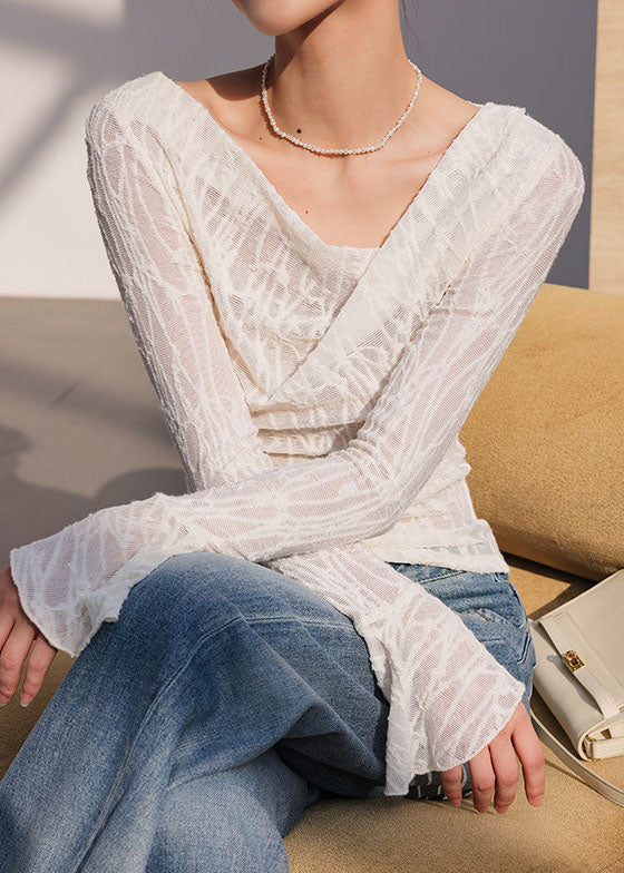 Damtop One Shoulder Jacquard med Flareärm 1