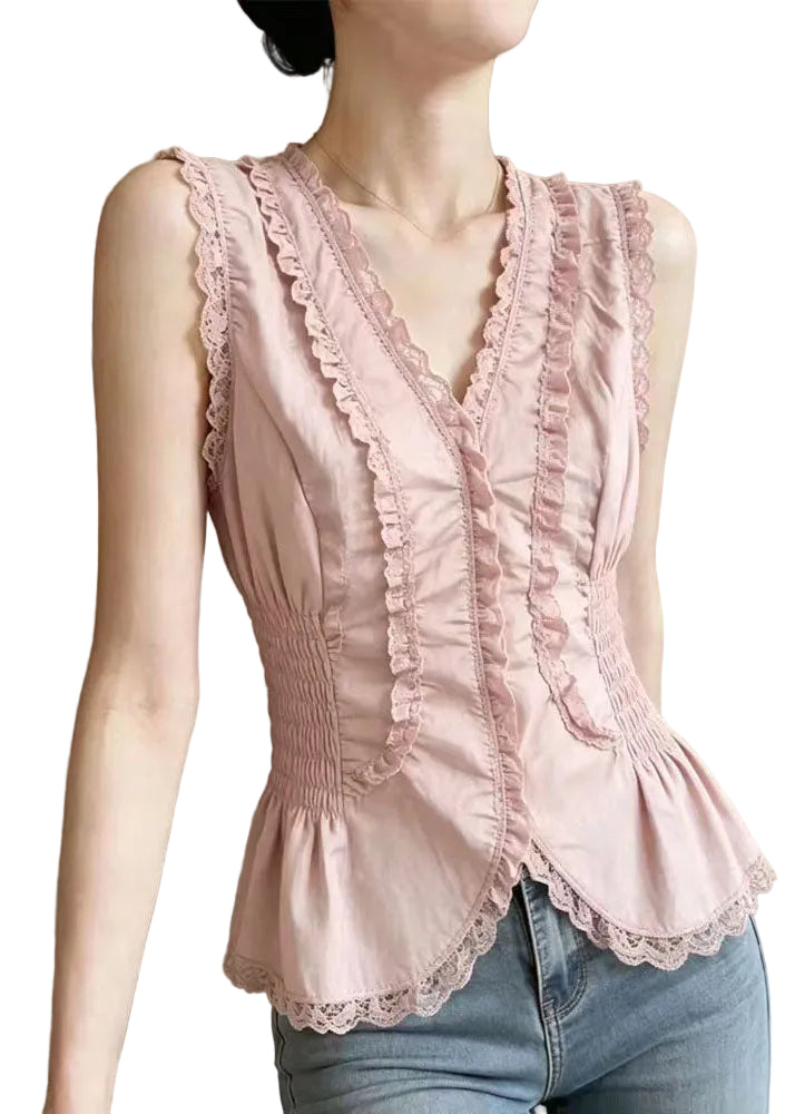 Damtop V-ringad Patchwork med Spetsdetaljer 0