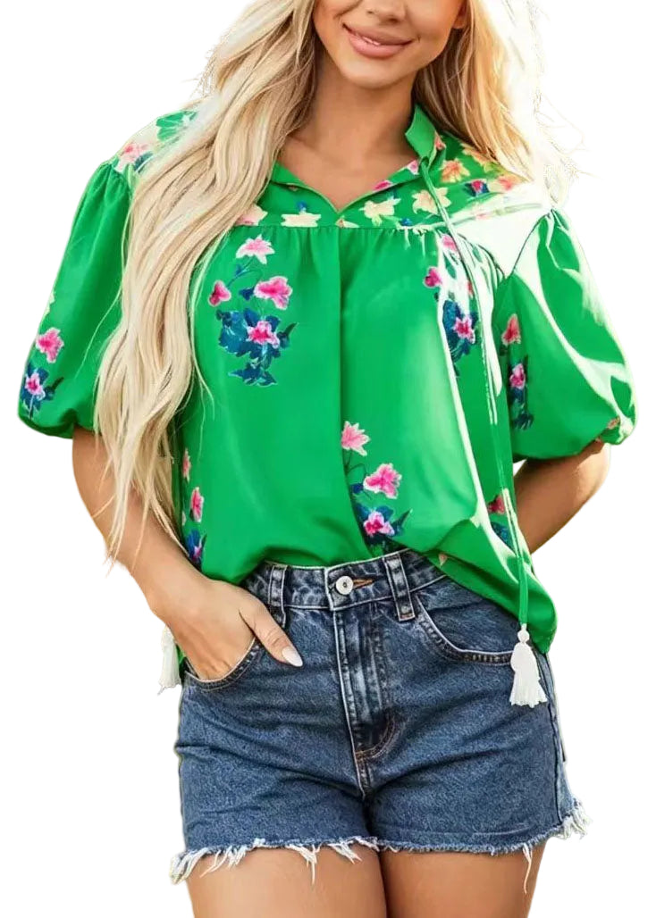 Damtopp V-ringad med Tofsdetaljer Boho-stil 0