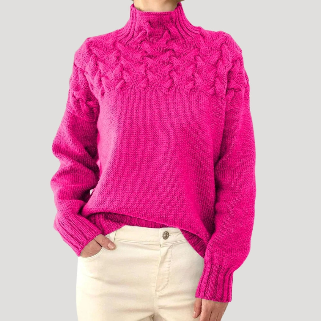 Damtröja Hög Hals Kabelstickad 3