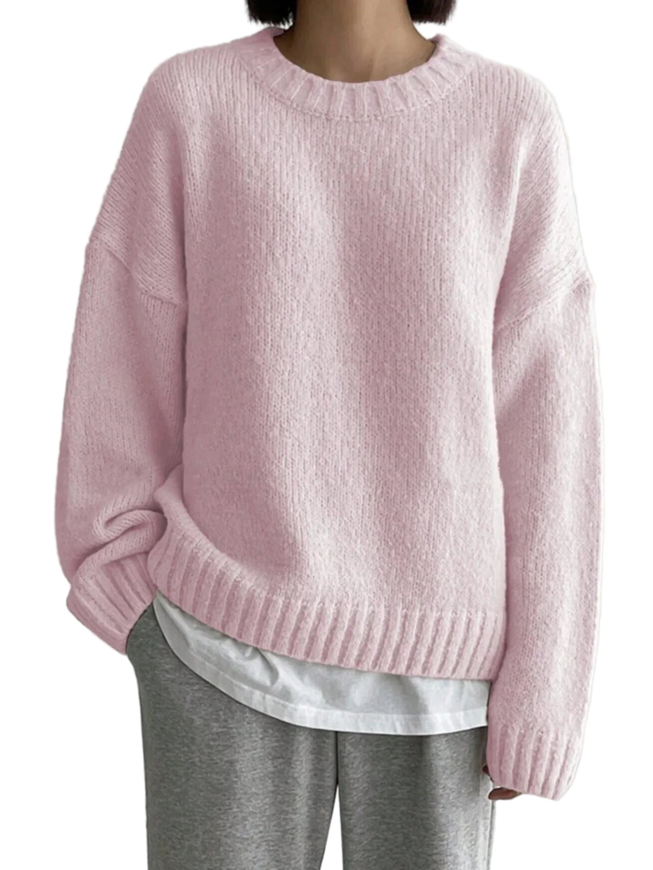 Damtröja Oversize Stickad Rund Hals 0