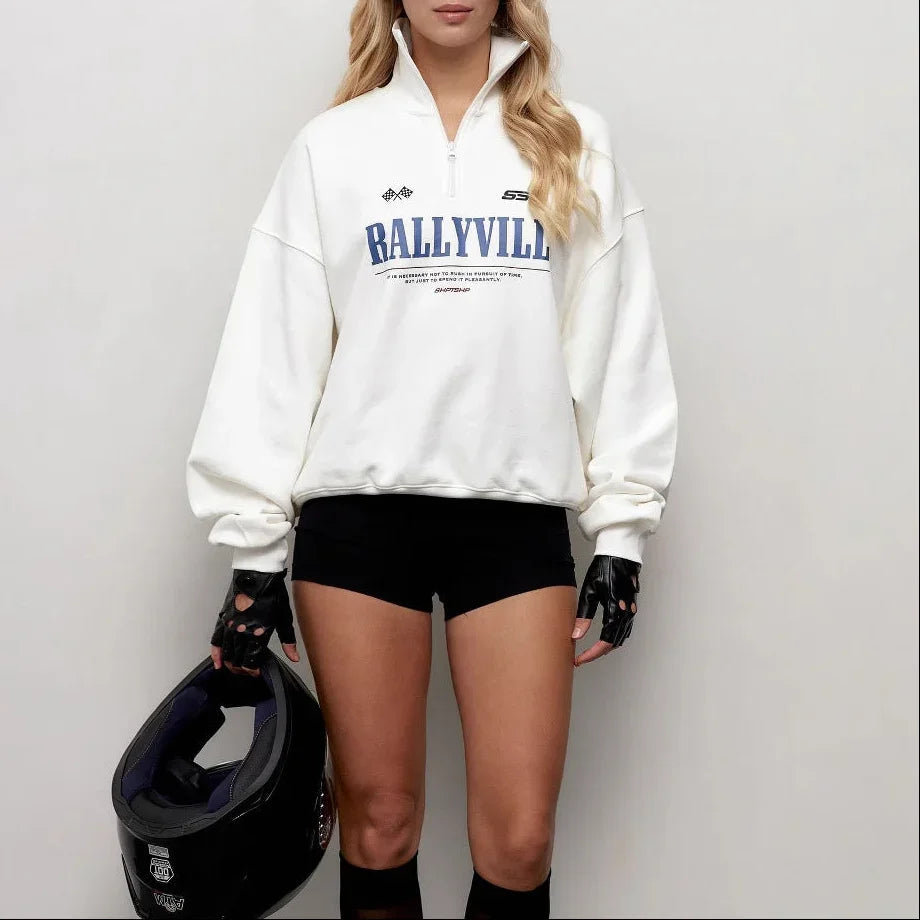 Damtröja Oversized med Halv Dragkedja och Grafiskt Tryck 0