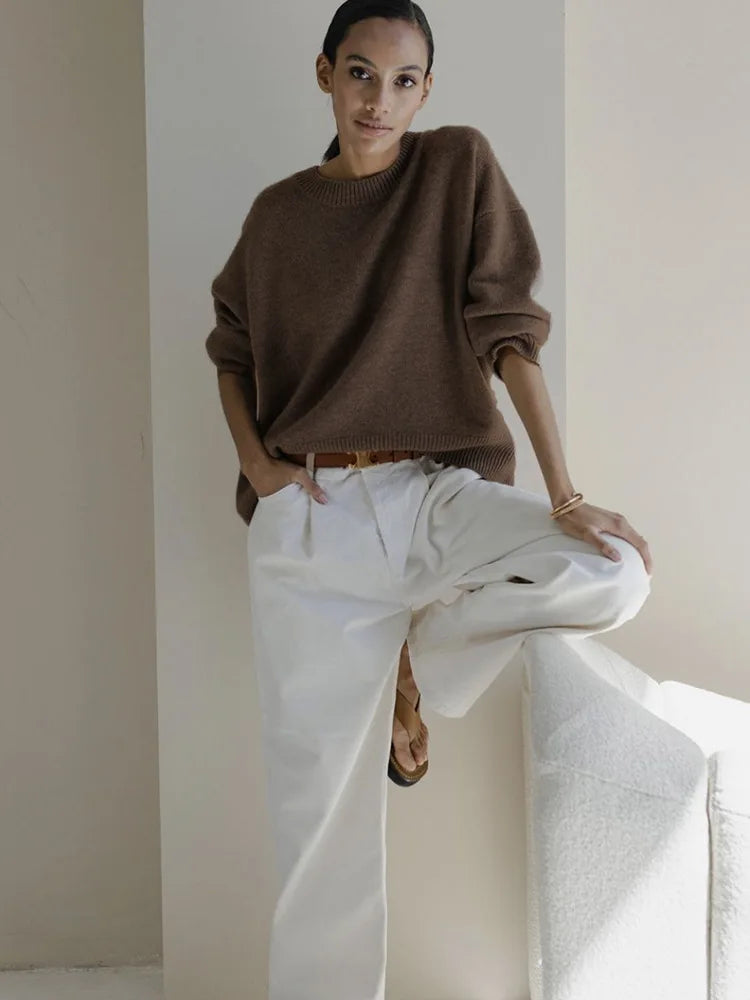 Damtröja Rund Hals Varm Stickad Akryl och Ull 8